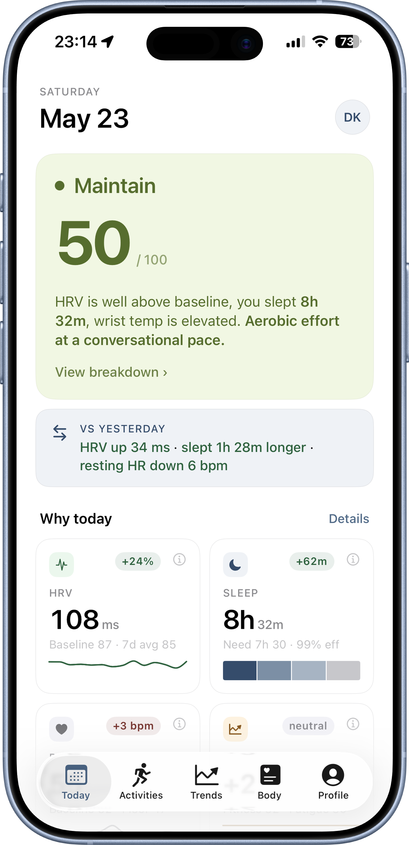 Olum — today's score on the home screen